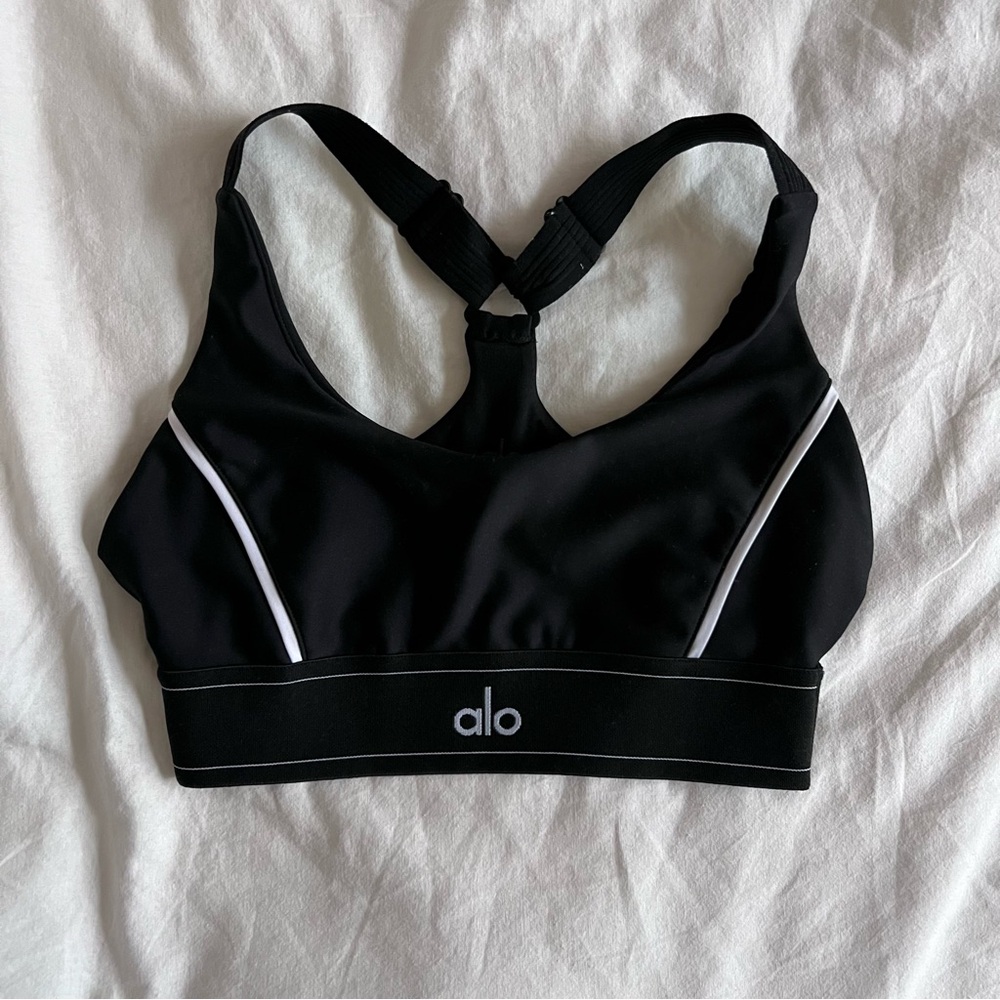 ALO Yoga Black Sports Bra with White Trim